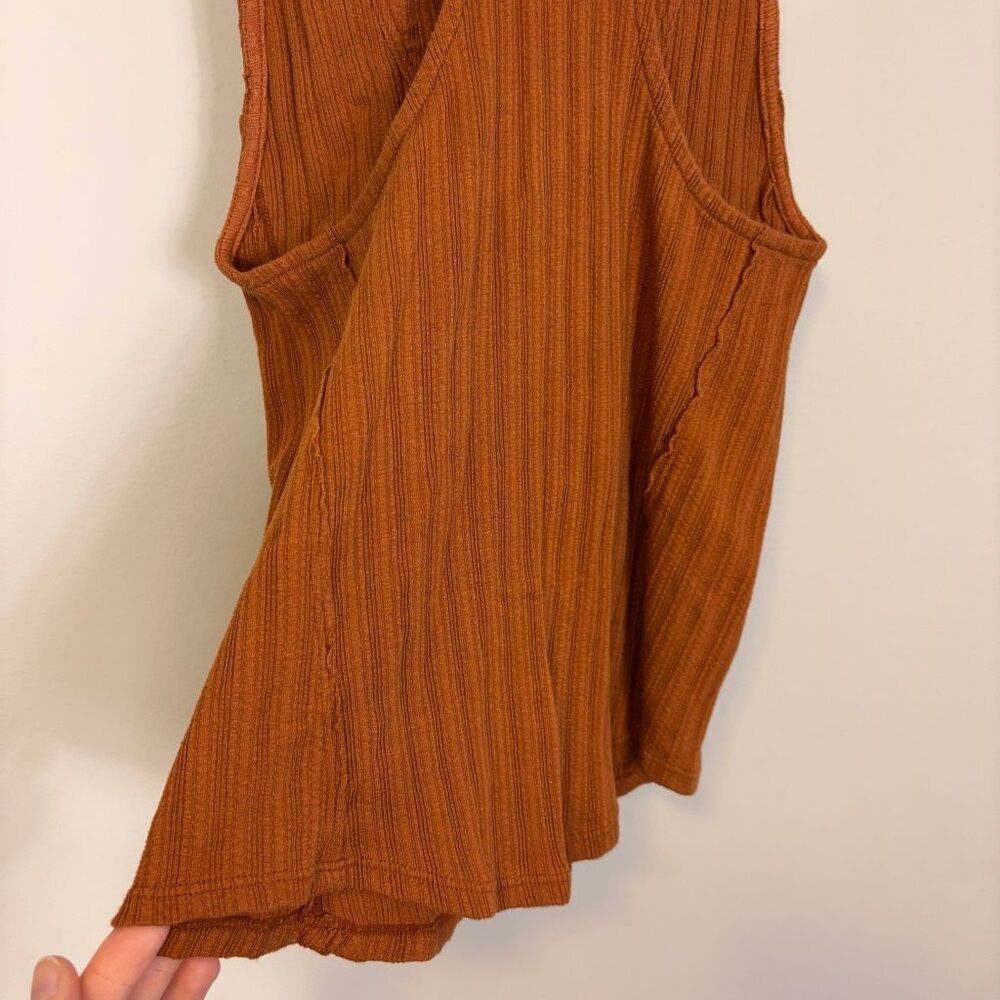 Free People Orange Ribbed Lace Up Fitted Tank Top XS - Picture 5 of 7